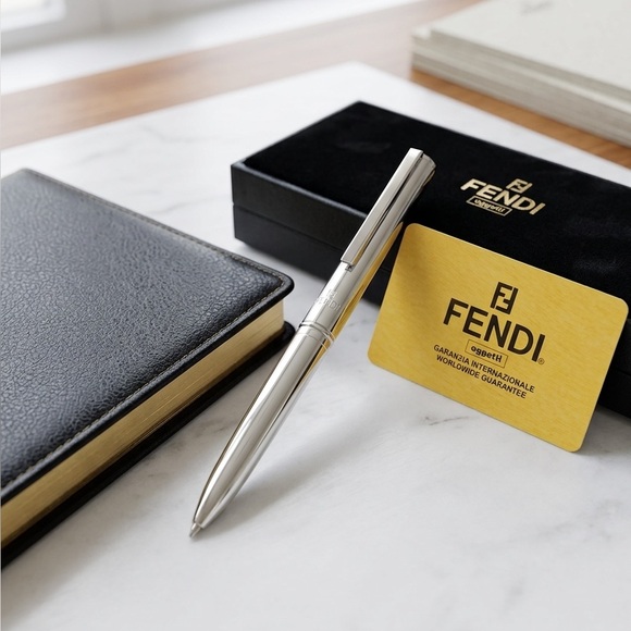 Fendi Other - Fendi Stilista Silver Metal Logo Engraved Mini Pen Dual Ink 2-Color Cartridge